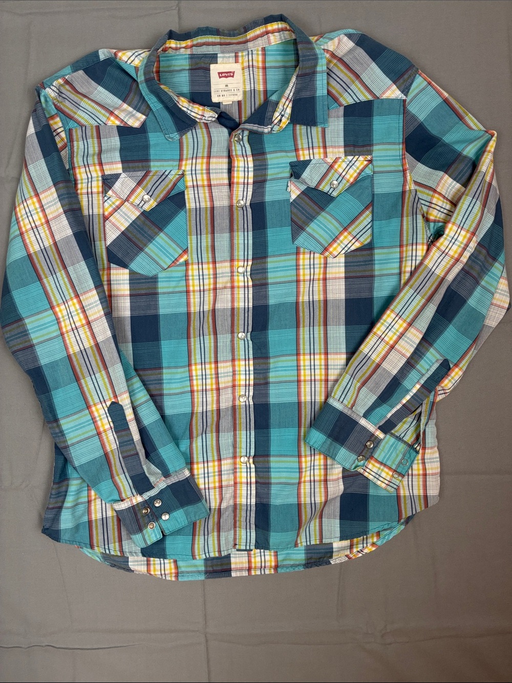 Levi's Menβs XXL Long-Sleeve Button-Down Shirt Pearl Snap Blue Plaid Western